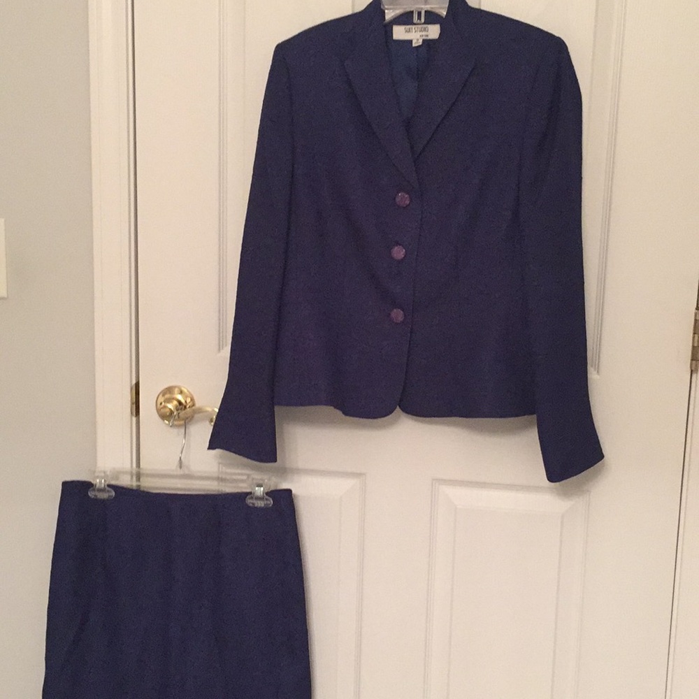 Women’s jacket and skirt, size 8, purple